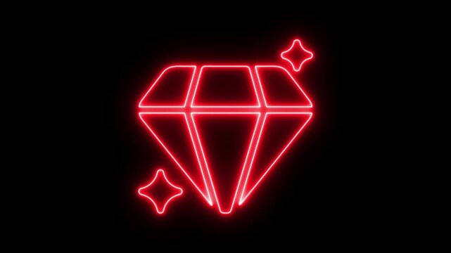Glowing neon line Diamond icon animation. A neon diamond pulsating and shifting in a mesmerizing geometric rhythm.  value and luxury. Diamond icon. Jewelry symbol. Gem stone.