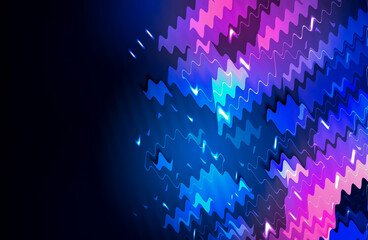 Abstract digital background with jagged multicolored shapes in vivid blue, pink, and purple against a dark backdrop