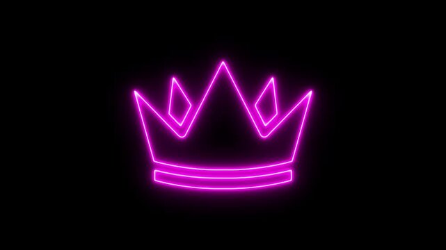Neon line Blank vip crown backdrop with golden frame. Copy space for casino royal or grand hotel logo king queen crown icon neon logo icon luxury 4k
