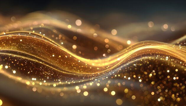 Digital gold particles wave and light abstract backgound with shining dots stas 79