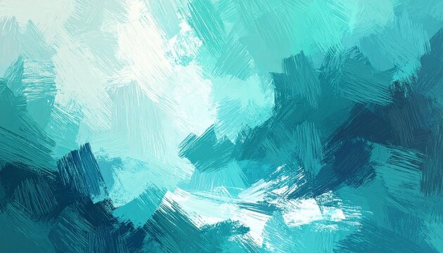 A bright abstract paint brush stroke background with layered shades of blue teal and white blending together in a textured composition
