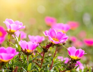 Fototapeta premium Pink Flowers Blooming in Sunny Meadow