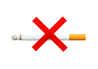 Isolated cigarette with red no symbol overlaying it, used for health and awareness campaigns