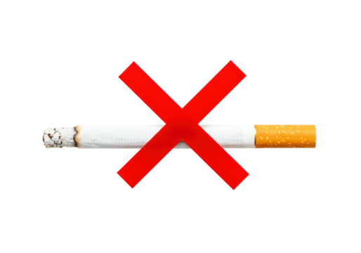 Isolated cigarette with red no symbol overlaying it, used for health and awareness campaigns