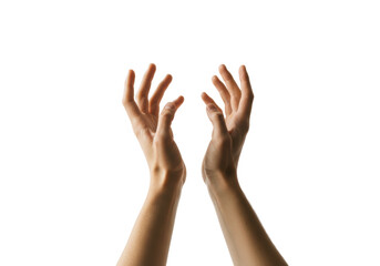 Isolated, upwards pointing human hands in a gesture of holding or receiving, natural light