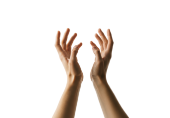 Isolated, upwards pointing human hands in a gesture of holding or receiving, natural light