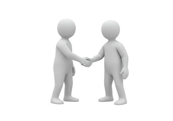 Isolated 3D figures shake hands in deal, business, trade, agreement, partnership