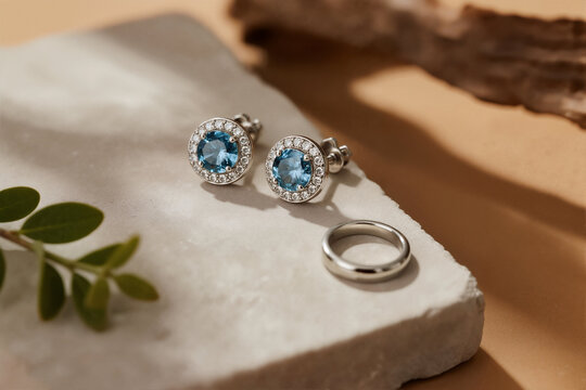 Blue Topaz Stud Earrings and a Silver Ring