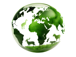 wildlife shadows in a green globe isolated on white background ,PNG. AI Generated.