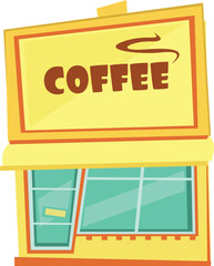 Cartoon Cafe Building with Awning and Sign