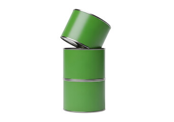 Two stacked, vibrant green metal containers stand against a stark black background, showcasing a simple, yet visually appealing design.