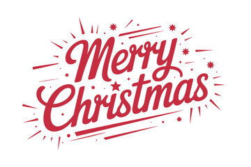 Red Merry Christmas Script with Stars and Lines on White holiday greeting