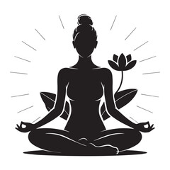 Yoga Meditation Silhouette with Lotus Flower