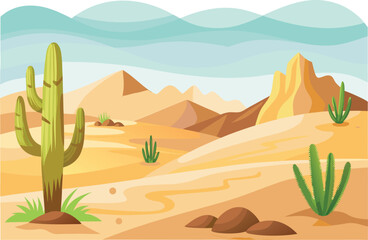 Desert with cactus and sand dunes
