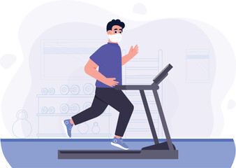 Man Running on Treadmill Wearing Mask at Gym