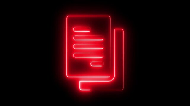 Glowing neon document icon. Glowing neon clipboard with checklist icon animation agreements clip art page paper document checkbox checkmark sign. paper page note sign