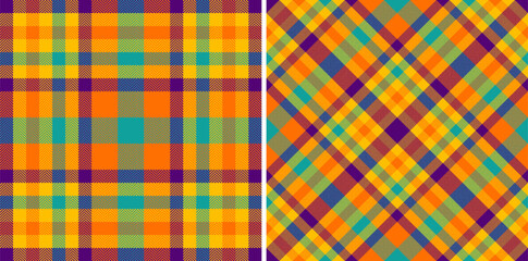 Check textile plaid of tartan texture vector with a seamless fabric background pattern. Set in retro colors for seasonal holiday decorations.
