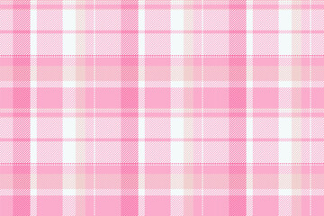 Tablecloth fabric texture tartan, back check plaid background. Service seamless textile pattern vector in pink and white colors.