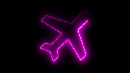 Glowing neon rocket icon isolated on black background. Spacecraft flight, space technology, startup launch, business boost. Airplane line path animation, Travel on airplane location map. - Powered by Adobe