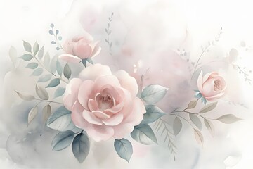 Soft blush pink roses and green leaves arrangement