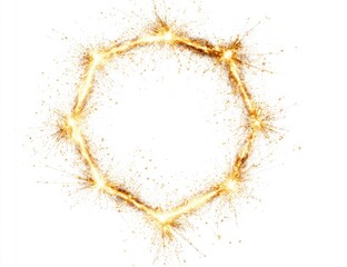 Golden sparkler hexagon frame on white background