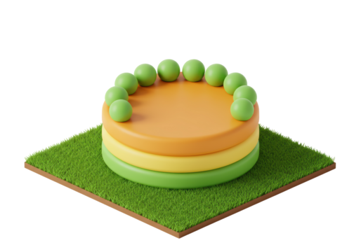 Isolated tiered pedestal of disks on grass, round display platform, minimalistic style