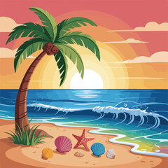 Tropical beach background with palm trees and summer vacation scenery