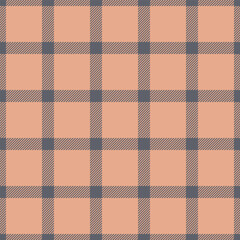 Seamless plaid pattern in warm peach and cool gray. Classic checkered design, perfect for backgrounds, textiles, and graphic projects. Versatile and timeless.