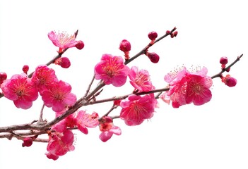 Pink blossoms on branches against white