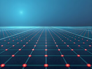 Futuristic grid glowing red dots abstract pattern digital surface blue background technology modern minimal smooth mysterious atmosphere