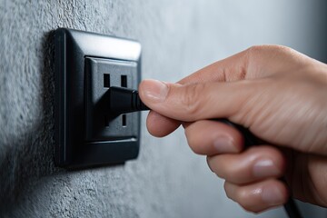 Hand plugging in a cord into a wall socket