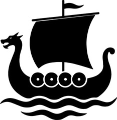 Ancient Viking Ship with Dragon Head ? Historical Silhouette Vector With White Background 