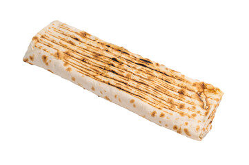 Traditional oriental shawarma, doner kebab with meat and salad isolated on white background