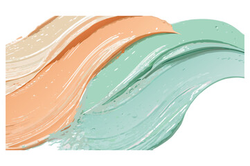 Wavy peach and mint green paint strokes creating dynamic textured pattern on transparent background for cosmetic packaging design accents for packaging and label design plus web banners