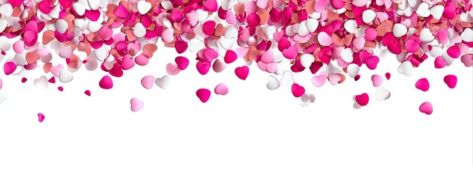 Heart confetti falling on a white background