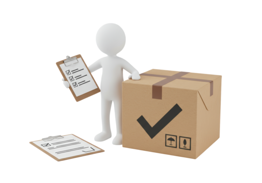 Isolated person inspecting cardboard box shipment holding clipboard with checklist, delivery - Powered by Adobe
