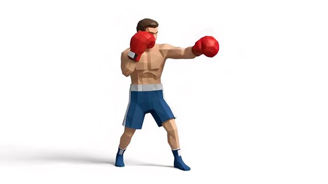 Athletic Male Boxer Training with Red Gloves and Dynamic Motion on White