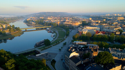 Drone view of European city tourism old town Krakow Poland
