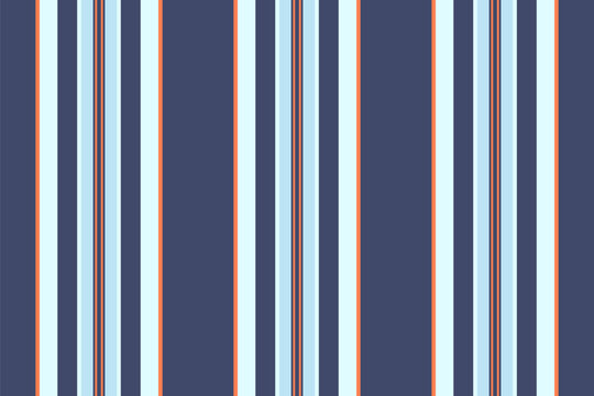 Vertical stripes create a modern pattern. Blue, white, and orange lines on a navy background. Useful for backgrounds, textiles, and graphic design projects.