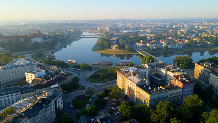 Drone view of European city tourism old town Krakow Poland
