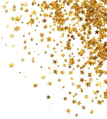 Gold star confetti scattered on white background (9)