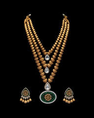 Luxury Bridal Gold Necklace and Earrings with Decorative Pendant