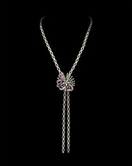 Elegant Diamond Necklace with Floral Pendant and Purple Gemstones