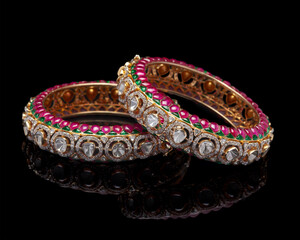Traditional Kundan Bangles with Ruby and Emerald Work