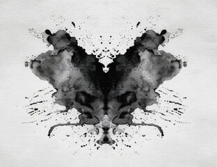Abstract symmetrical ink blot on white paper