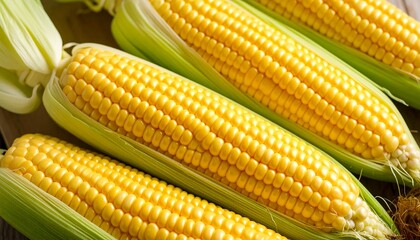 Four Fresh Corns on the Cob Ready to Eat.