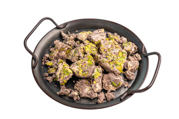 Halva with tahini and pistachio isolated on a white background. Natural vegan sweets