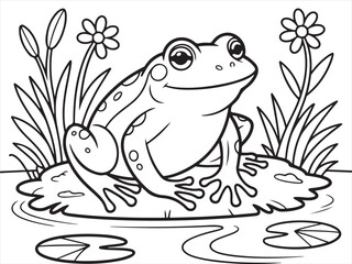 Playful Frog on a Lily Pad – Fun Nature Illustration for Kids’ Art Projects
