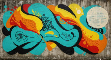 Vibrant abstract graffiti mural featuring a stylized eye and organic flowing shapes
