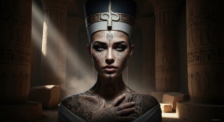 A portrait of a beautiful woman inspired by ancient Egyptian royalty